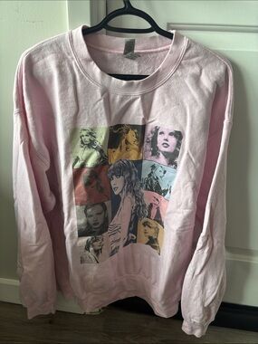 Taylor Swift Pink Crewneck with Multicolor Graphic